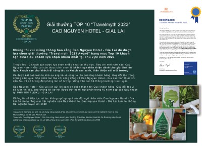 Cao Nguyen Hotel - Gia Lai đạt giải thưởng “Travelmyth 2023”